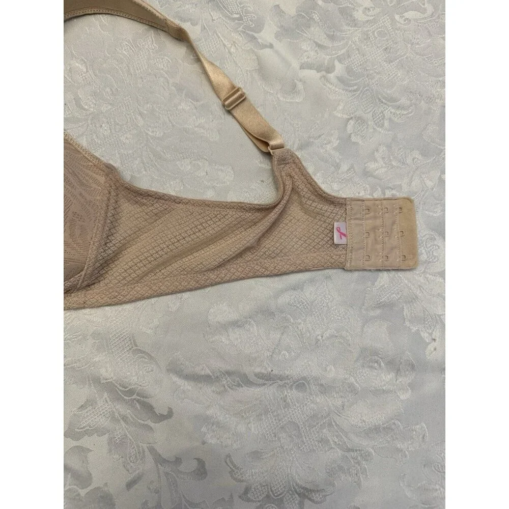 Wacoal‎ 36D Awareness Wire Free Beige Bra 856367 Cushioned Straps Pink Ribbon